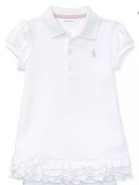 Polo Ralph Lauren Girls' White Ruffle Polo Dress - Short Sleeve 6months